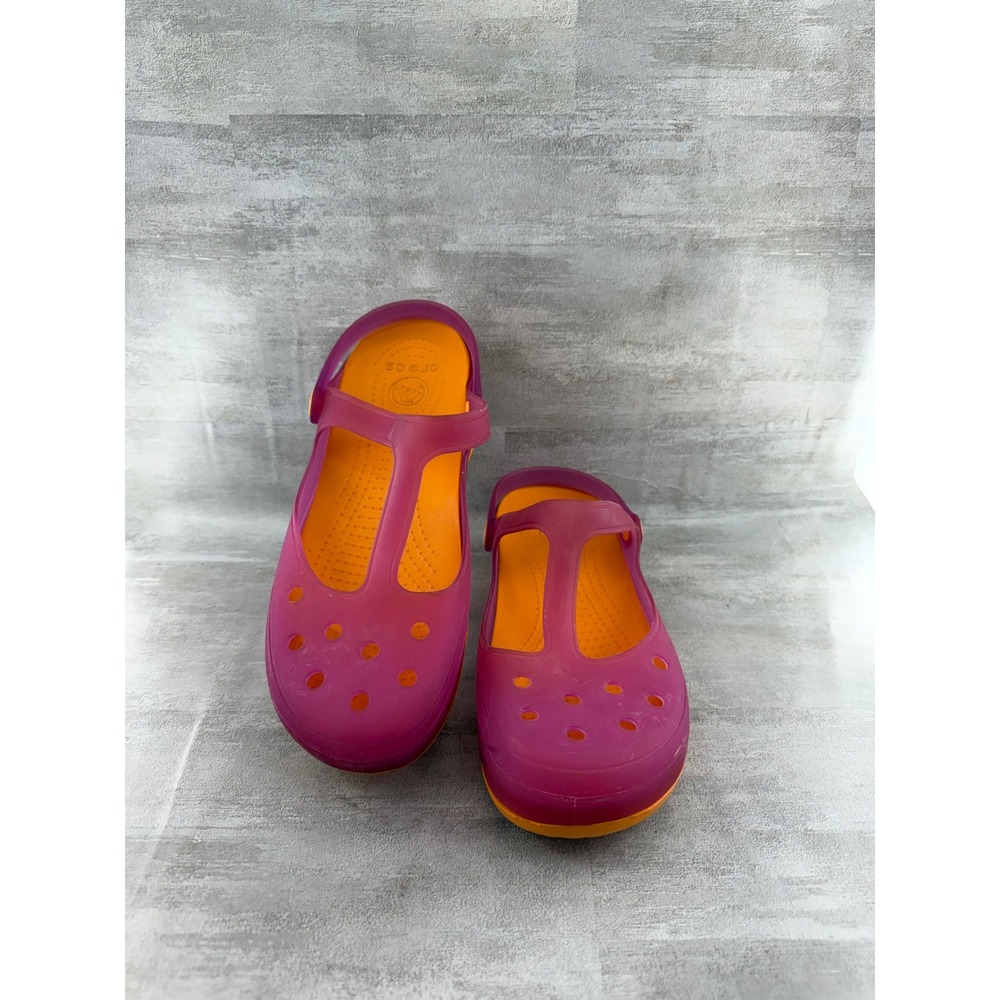 Crocs Shayna Mary Jane T-Strap Clogs Pink Orange Women Size 10 Magenta Slingback